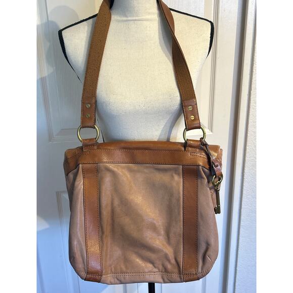 Vintage Fossil Two Tone Brown Leather Messenger Saddle Bag - Picture 2 of 11